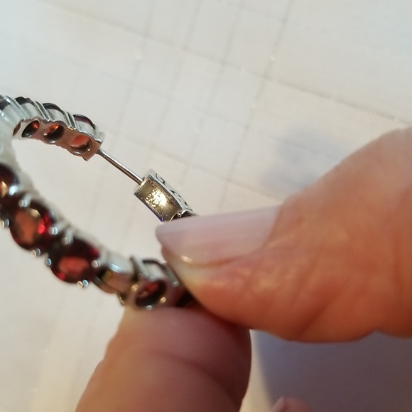 EARRINGS, 17.37ctw Round Garnet in 925 Sterling Silver Hoops. NWOT J#58 - Picture 4 of 6